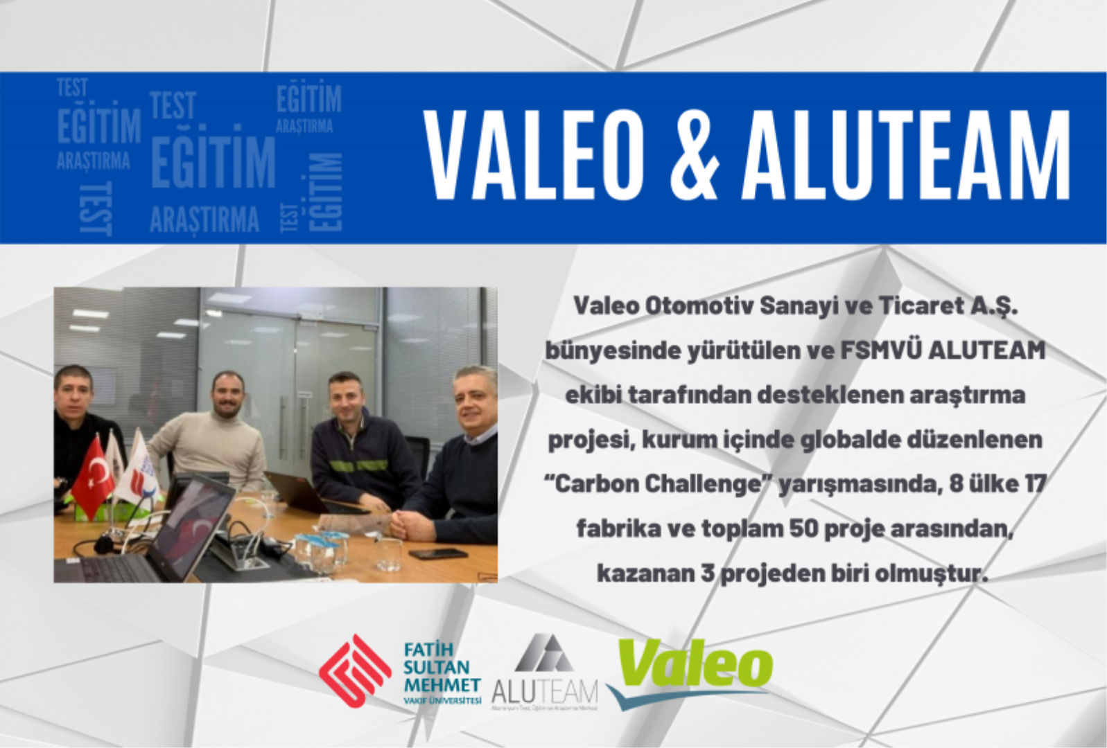 VALEO ve ALUTEAM Projesi ''Carbon Challenge'' yarışmasında ödül aldı